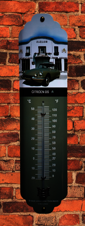 Thermomètre émaillé bombé hauteur 42cm : CITROËN 2cv