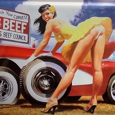plaque métal vintage PIN UP voiture rouge