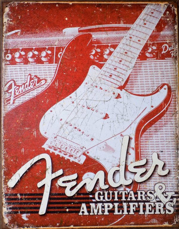 Plaque métal Américaine vintage FENDER guitar & amplifiers