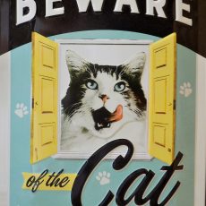 plaque métal vintage BEWARE OF THE CAT attention au chat