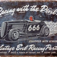 plaque métal vintage RACING WITH THE DEVIL HOT ROD