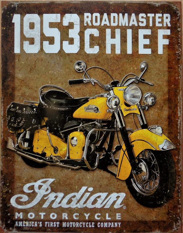 plaque métal américaine vintage INDIAN 1953 ROADMASTER CHIEF moto deco usa