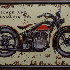 plaque métal vintage BLACK AND MANDARIN RED moto