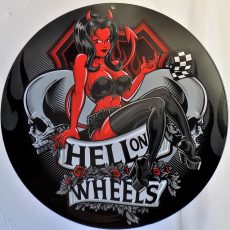 plaque métal vintage HELL ON WHEELS pin up & cranes deco americaine usa crane tete de mort custom