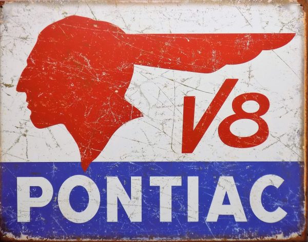 plaque métal Américaine PONTIAC V8 logo indien déco usa