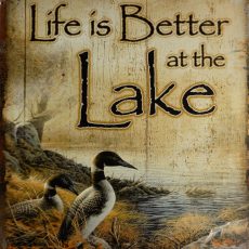 plaque métal vintage LIFE IS BETTER AT THE LAKE canard