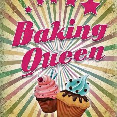 plaque métal vintage BAKING QUEEN cupcake