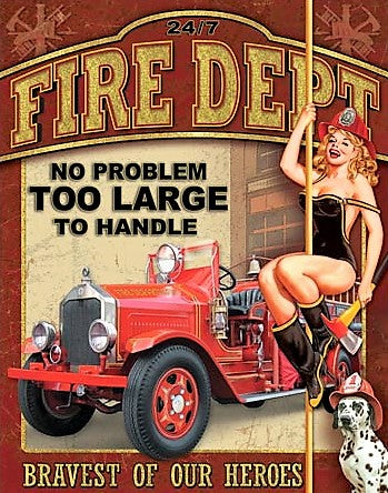 plaque métal américaine vintage pompier PIN UP FIRE DEPT