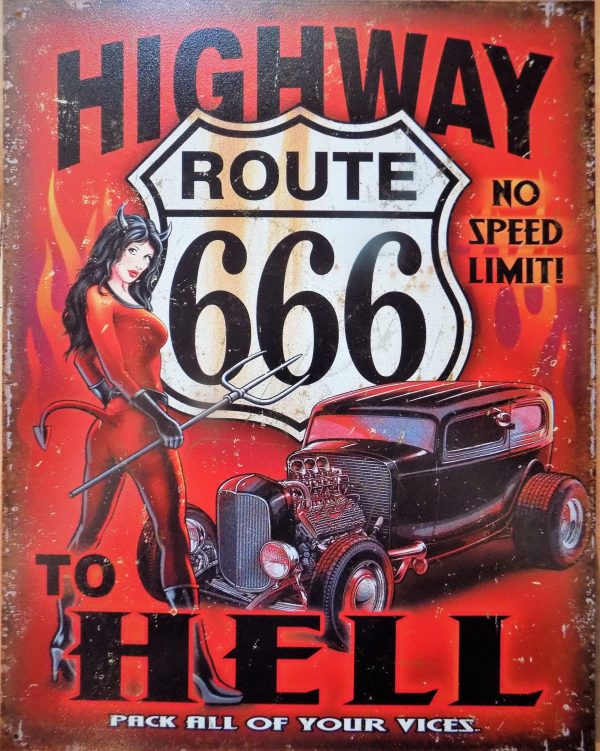 plaque métal Américaine PIN UP HIGHWAY TO HELL
