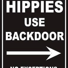 plaque métal vintage HIPPIES USE BACKDOOR