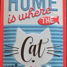 plaque métal vintage HOME IS WHERE THE CAT