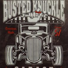 plaque métal vintage BUSTED KNUCKLE GARAGE ROD