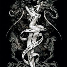Plaque métal vintage pin up LOVE DAGGER