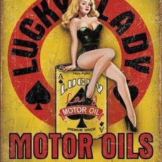 plaque métal Américaine PIN UP LUCKY LADY MOTOR OILS deco usa garage