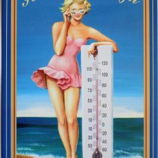 plaque métal vintage PIN UP thermometre sur la plage