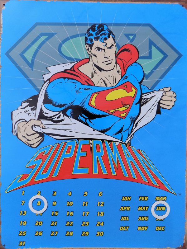 Plaque métal vintage SUPERMAN calendrier perpetuel