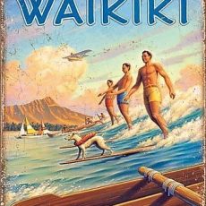 plaque métal vintage SURF WAIKIKI HAWAII deco Américaine