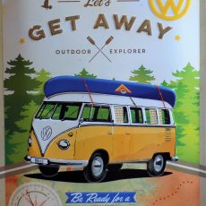 plaque métal vintage VW combi LET'S GET AWAY