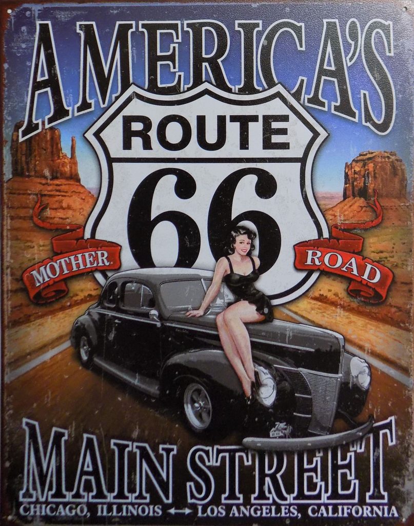 plaque métal Américaine PIN UP AMERICA'S ROUTE 66 | - Plaque métal vintage plaque