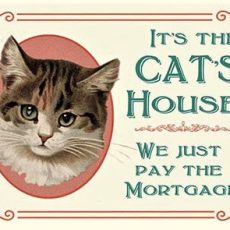 plaque métal vintage IT'S THE CATS HOUSE