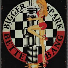 plaque métal vintage PIN UP BIGGER SPARK bougie garage deco americaine