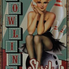 plaque métal vintage PIN UP BOWLING STRIKE