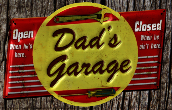 plaque métal vintage DAD'S GARAGE OPEN CLOSED