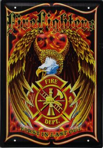 plaque métal vintage FIRE FIGHTERS FIRE DEPT