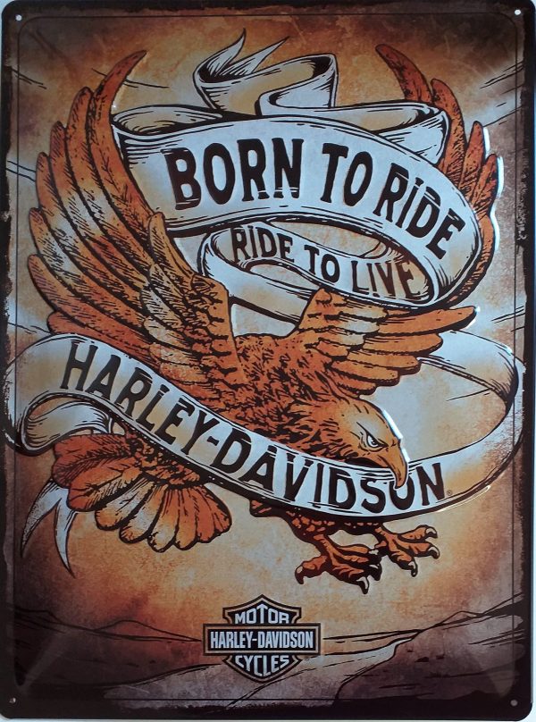 plaque métal vintage HARLEY DAVIDSON born to ride