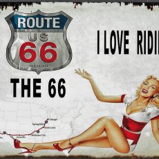 plaque métal vintage PIN UP I LOVE RIDING THE 66 route 66 deco americaine usa