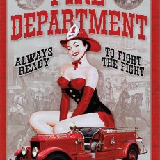 plaque métal vintage PIN UP FIRE DEPARTMENT POMPIER