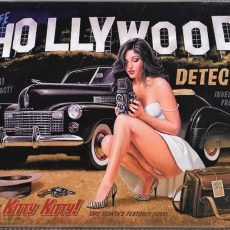 plaque métal vintage PIN UP HOLLYWOOD detective voiture Américaine