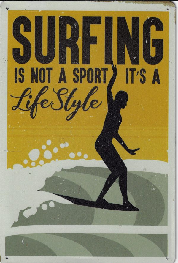 plaque métal vintage SURFING IS LIFESTYLE