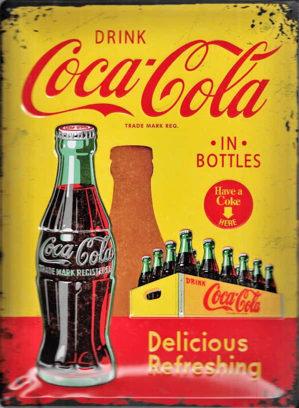 plaque metal vintage coca cola in bottles