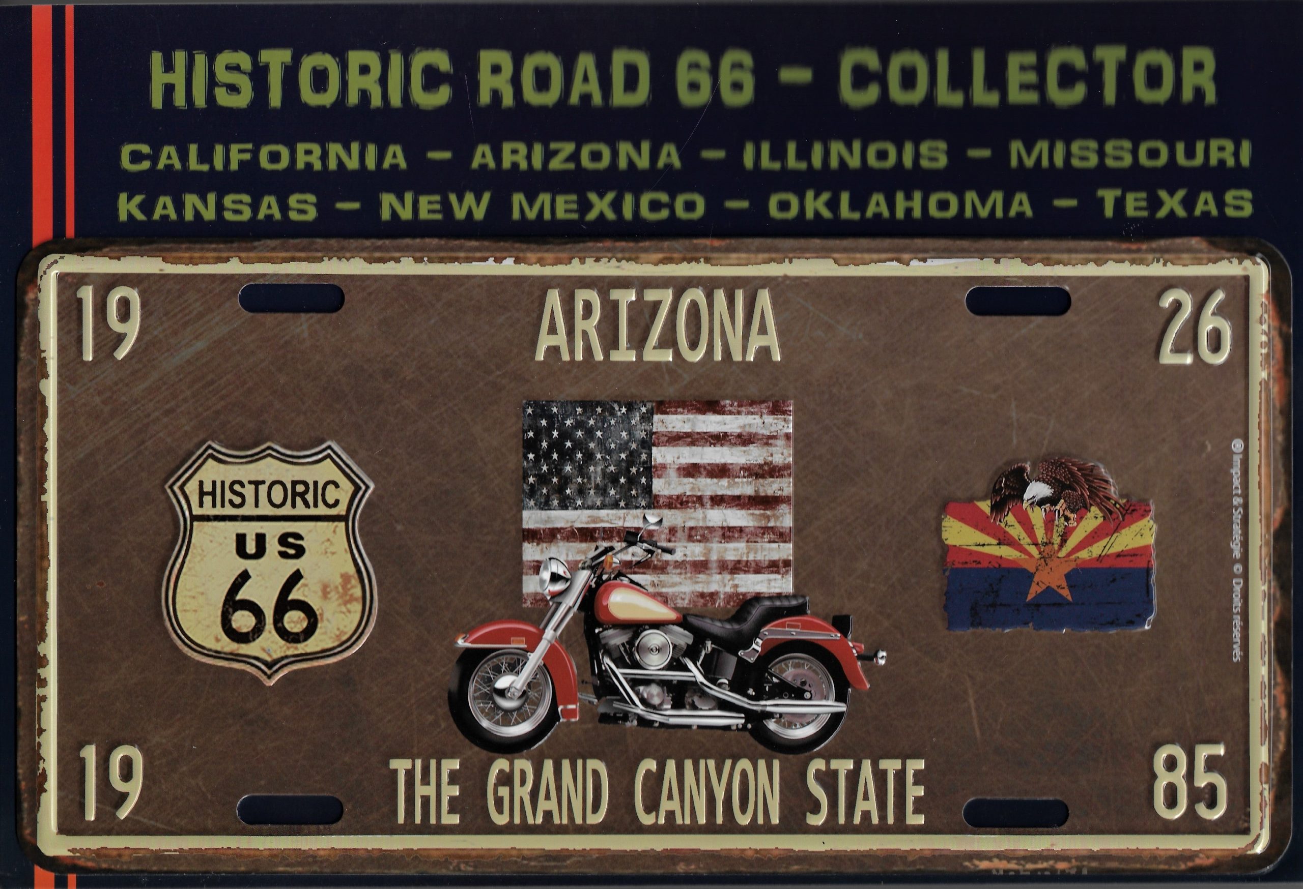 plaque métal vintage ROUTE 66 ARIZONA HISTORIC ROAD
