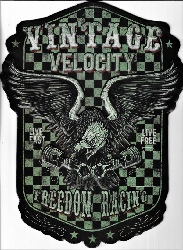 plaque métal vintage VELOCITY FREEDOM RACING aigle deco americaine usa