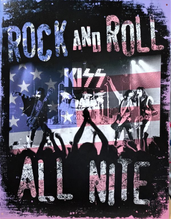 Plaque métal vintage KISS ROCK AND ROLL ALL NITE
