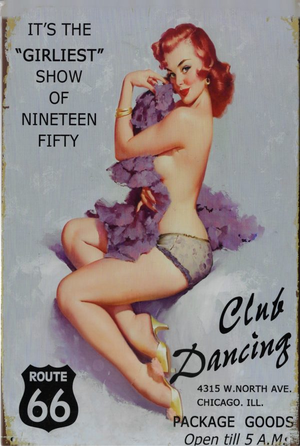 plaque métal vintage PIN UP ROUTE 66 club dancing