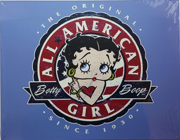 Plaque métal vintage BETTY BOOP ALL AMERICAN GIRL DECO USA