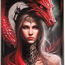 plaque métal fantasy DRAGON rouge ELFE