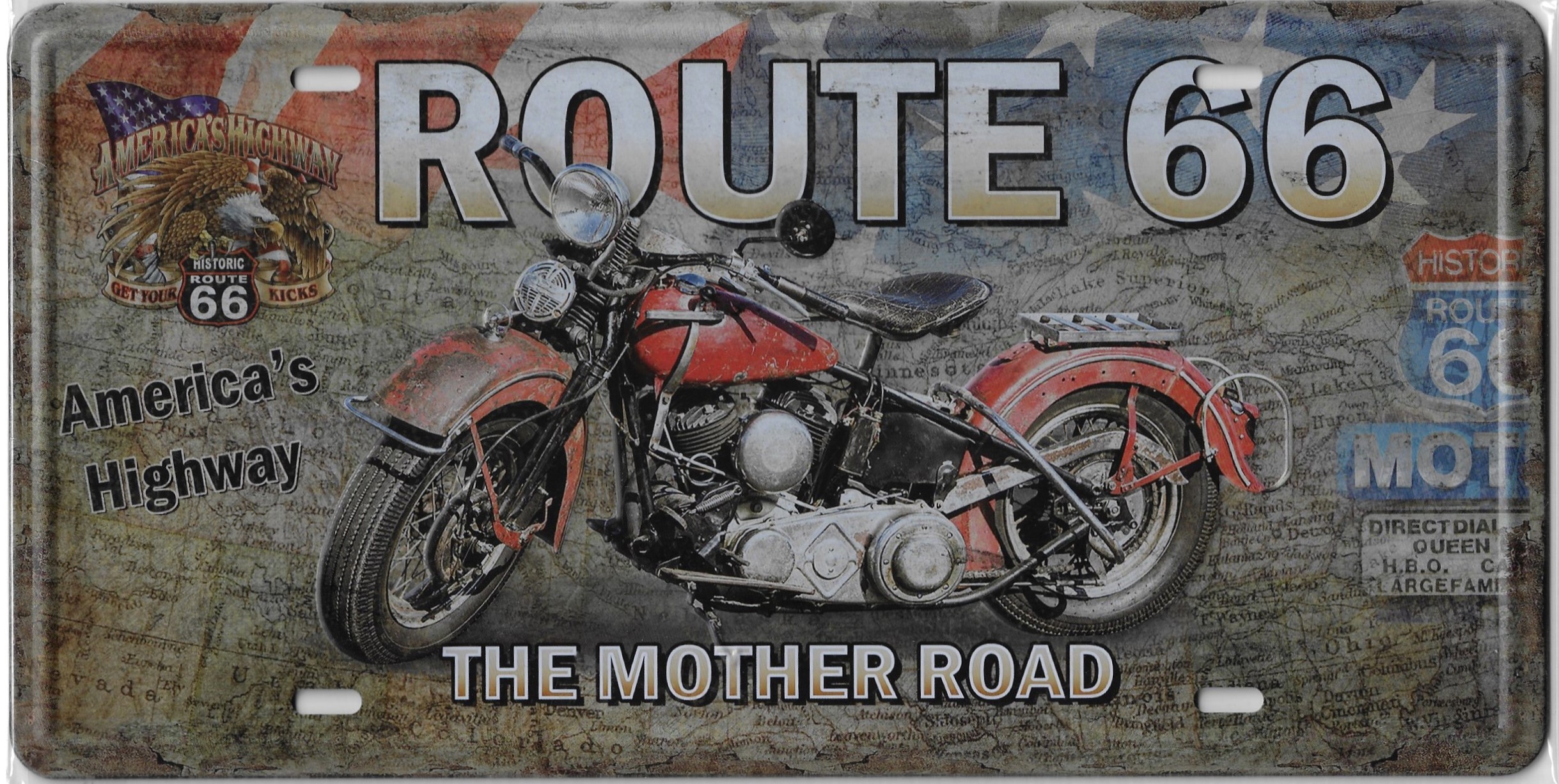 plaque métal moto ROUTE 66 America's highway